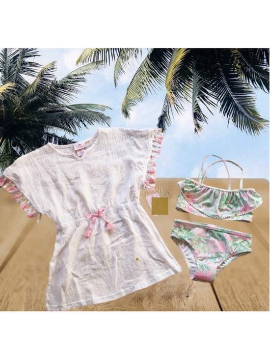 Tommy Bahama Other - Tommy Bahama Girls Large Tropical Swim Set Two Piece Bikini & Tassel Cover Up
